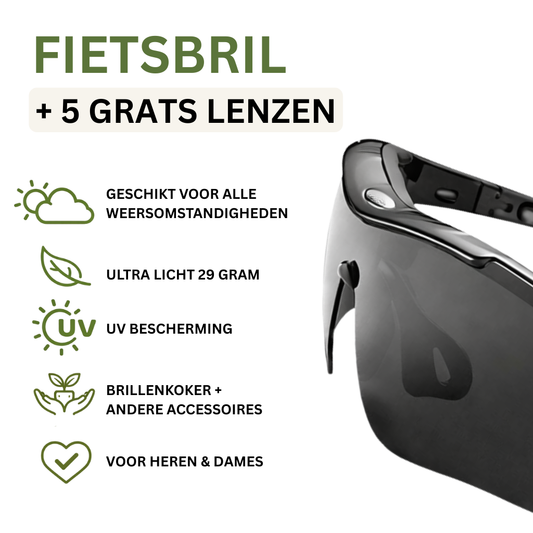 Fietsbril Zwart + 5 Gratis Gepolariseerd Lenzen