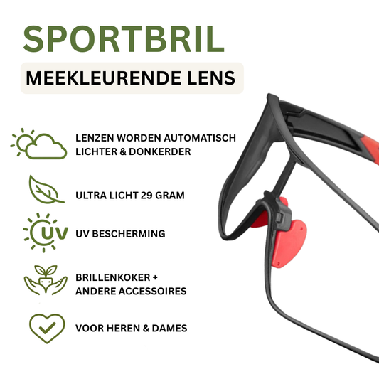 Hardloopbril Sportbril Zwart/Rood - Fotochromatisch Lens
